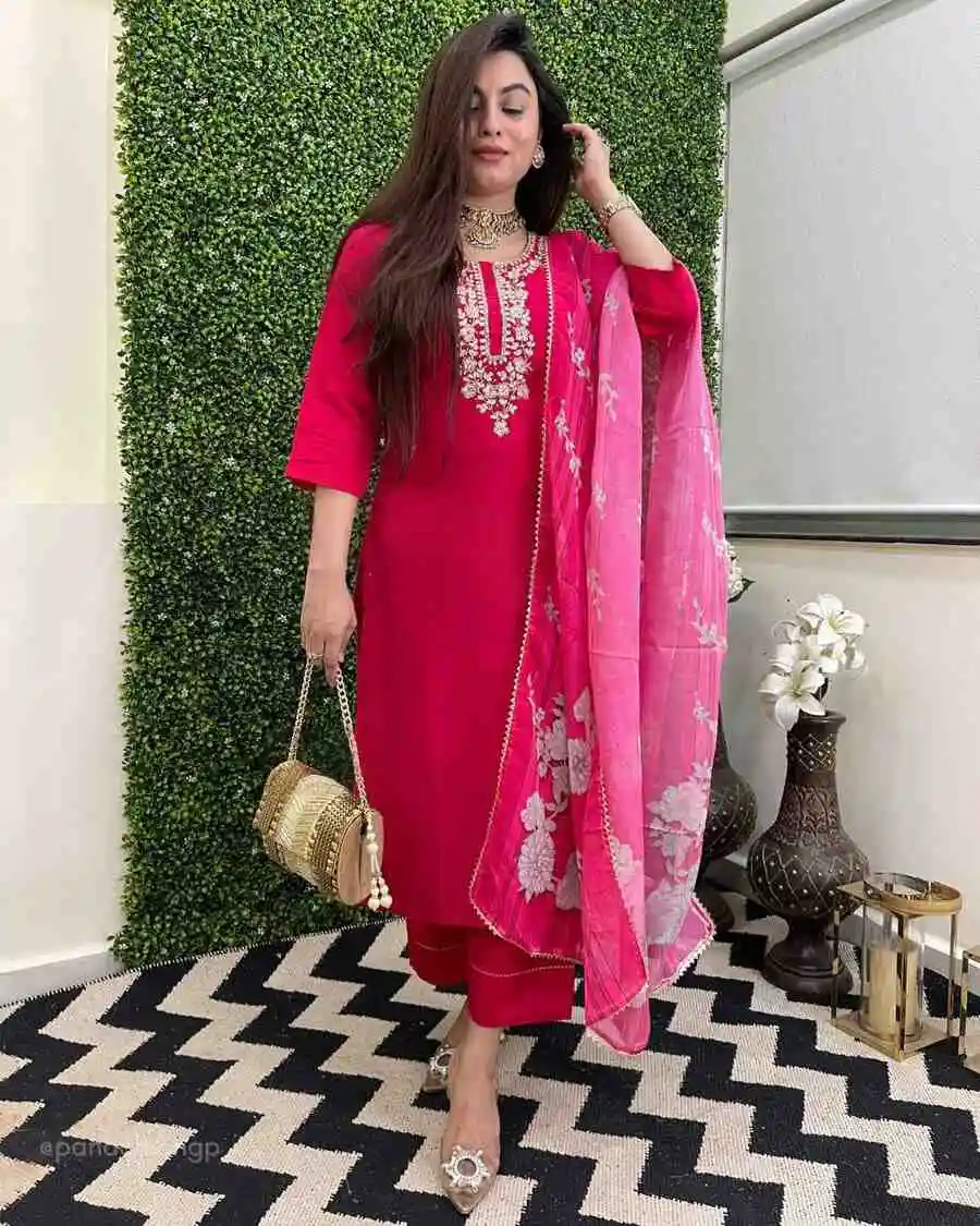 FANCY CHANDERI SEQUENCE CODING EMBROIDERY WORK TOP BOTTOM WITH DUPATTA FESTIVE WEAR WHOLESALE PRICE ETHNIC GARMENT (3)