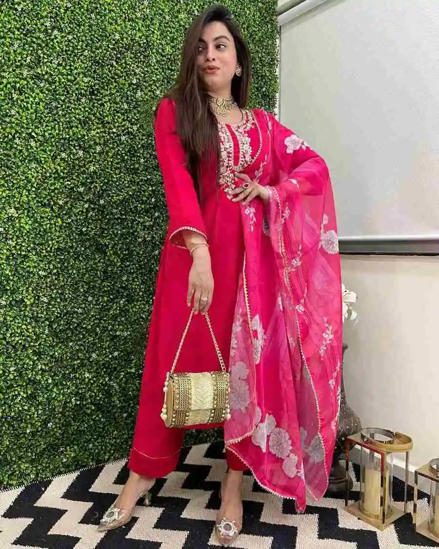 FANCY CHANDERI SEQUENCE CODING EMBROIDERY WORK TOP BOTTOM WITH DUPATTA FESTIVE WEAR WHOLESALE PRICE ETHNIC GARMENT (4)