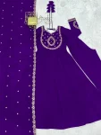 FANCY CHANDERI SILK FANCY HANDWORK BEADS WORK, WITH FANCY BEADS LACE WORK GOWN BOTTOM WITH DUPATTA FESTIVE WEAR WHOLESALE PRICE ETHNIC GARMENT (6)