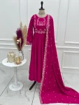 FANCY CHANDERI SILK FANCY HANDWORK BEADS WORK, WITH FANCY BEADS LACE WORK GOWN BOTTOM WITH DUPATTA FESTIVE WEAR WHOLESALE PRICE ETHNIC GARMENT (8)