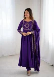 FANCY CHANDERI SILK FANCY HANDWORK BEADS WORK, WITH FANCY BEADS LACE WORK GOWN BOTTOM WITH DUPATTA PURPLE