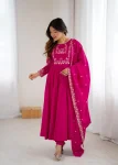 FANCY CHANDERI SILK FANCY HANDWORK BEADS WORK, WITH FANCY BEADS LACE WORK GOWN BOTTOM WITH DUPATTA FESTIVE WEAR WHOLESALE PRICE ETHNIC GARMENT (8)