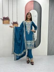 FANCY CHINON EMBROIDERY THREAD & SEQUENCE WORK TOP BOTTOM WITH DUPATTA BLUE