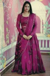 FANCY CHINON PIPE SEQUENCE WORK LEHENGA CHOLI WITH DUPATTA WINE