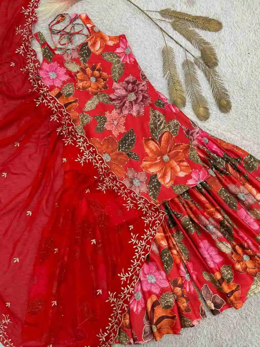 FANCY CHINON SILK DIGITAL PRINT WITH HEAVY STONE HAND WORK TOP SHARARA WITH DUPATTA PARTY WEAR WHOLESALE PRICE ETHNIC GARMENT (24)