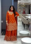 FANCY CHINON SILK EMBROIDERY 5 MM SEQUENCE WORK TOP SHARARA WITH DUPATTA ORANGE