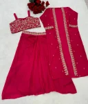 FANCY CHINON SILK EMBROIDERY SEQUENCE WORK BLOUSE DRAPE SKIRT AND SHRUG PARTY WEAR WHOLESALE PRICE ETHNIC GARMENT (8)