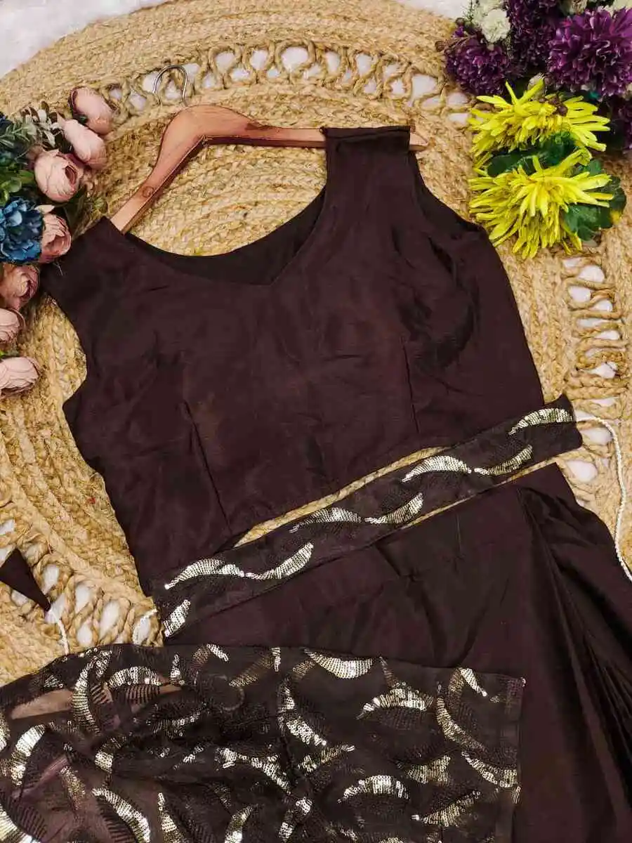 FANCY CHINON SILK PLAIN READY TO WEAR SAREE AND BLOUSE WITH MULTI-THREAD EMBROIDERY SEQUENCE WORK KOTI PARTY WEAR WHOLESALE PRICE ETHNIC GARMENT (9)