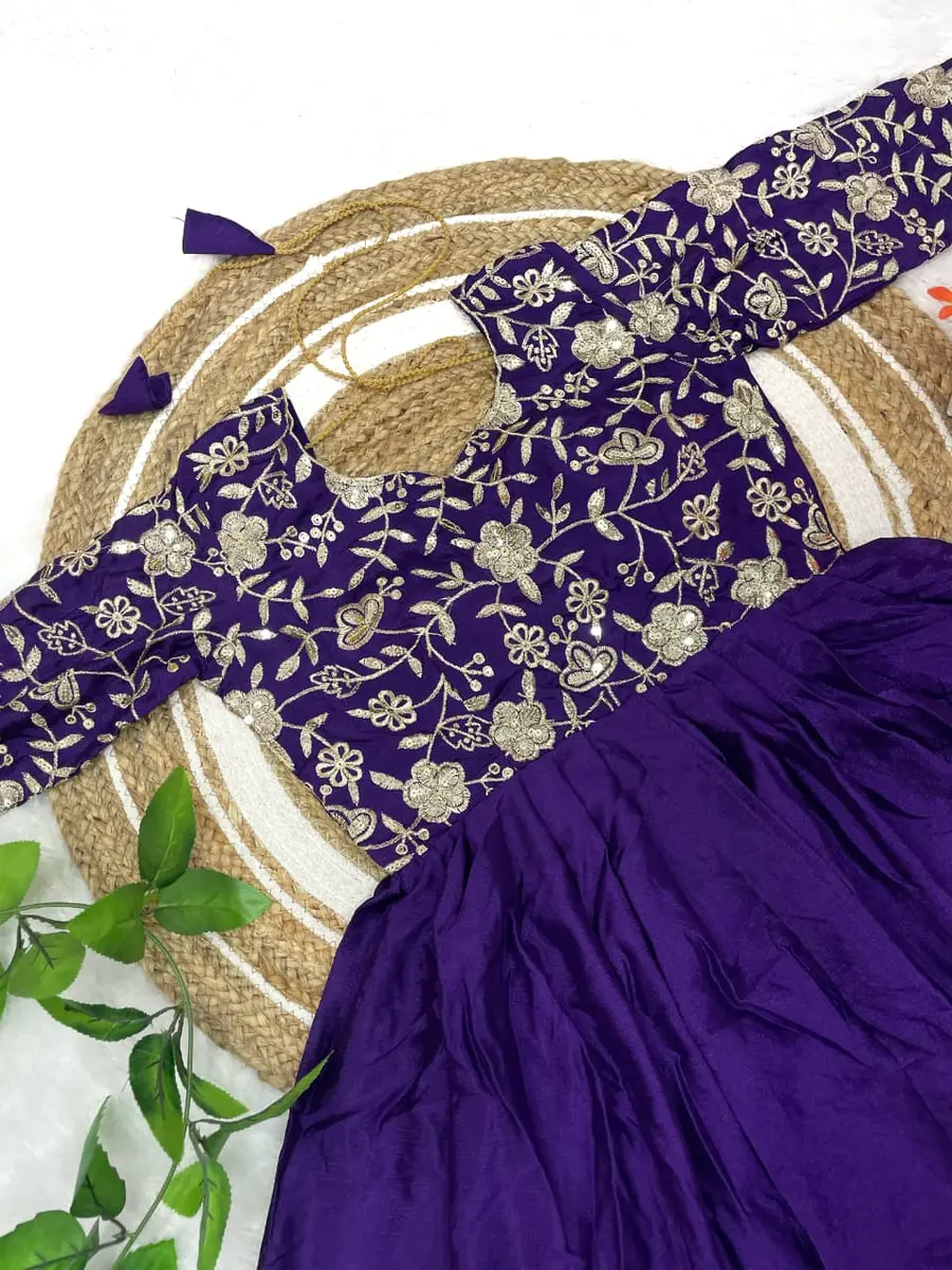 FANCY CHINON SILK SEQUENCE EMBROIDERY WORK TOP AND LEHENGA FESTIVE WEAR WHOLESALE PRICE ETHNIC GARMENT (1)