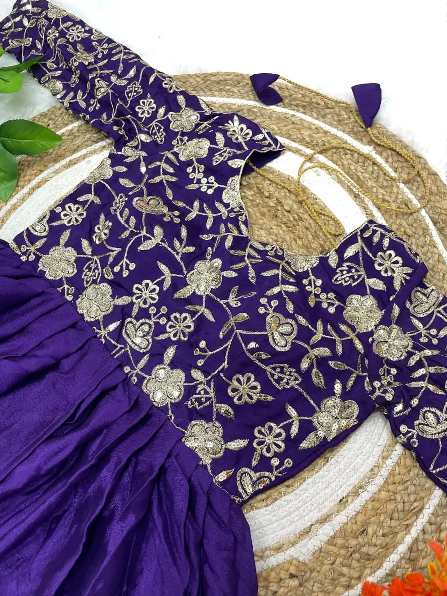 FANCY CHINON SILK SEQUENCE EMBROIDERY WORK TOP AND LEHENGA FESTIVE WEAR WHOLESALE PRICE ETHNIC GARMENT (11)