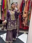 FANCY COSS MOSS REAL MIRROR WITH EMBROIDERY WORK TOP PALAZZO WITH DUPATTA PURPLE