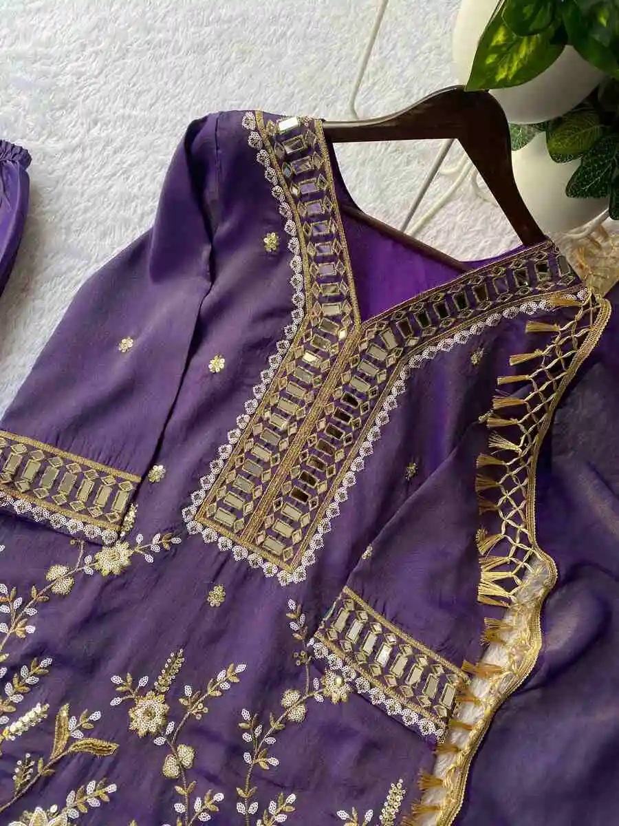 FANCY COSS MOSS REAL MIRROR WITH EMBROIDERY WORK TOP PALAZZO WITH DUPATTA FESTIVE WEAR WHOLESALE PRICE ETHNIC GARMENT (13)