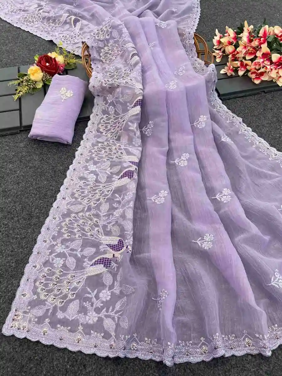 FANCY CRUNCHY SILK CONTRAST PALLU EMBROIDERY AND CUT BORDER WORK SAREE WITH UNSTITCHED BLOUSE FESTIVE WEAR WHOLESALE PRICE ETHNIC GARMENT (6)