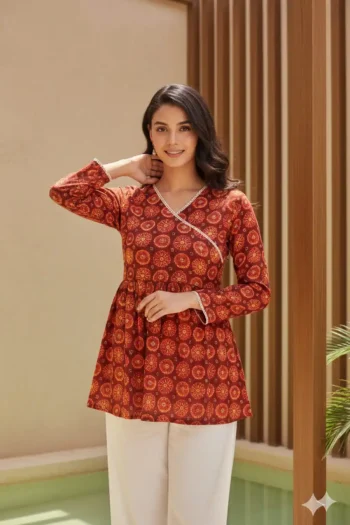 FANCY DELTA SILK DIGITAL PRINT WORK ONLY TOP RED