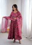 FANCY GEORGETTE AJRAKH PRINT WORK GOWN BOTTOM WITH DUPATTA MAROON