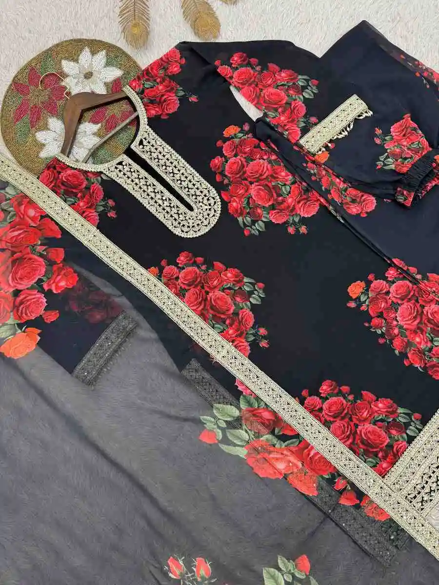 FANCY GEORGETTE DIGITAL PRINT WITH EMBROIDERY SEQUENCE CODING WORK AND READY MADE LACE BORDER WORK TOP PALAZZO WITH DUPATTA FESTIVE WEAR WHOLESALE PRICE ETHNIC GARMENT (6).jpg.webp