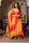 FANCY GEORGETTE DIGITAL PRINT WORK GOWN BOTTOM WITH DUPATTA YELLOW AND RED