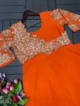 FANCY GEORGETTE EMBROIDERY CODING WORK GOWN SAREE PARTY WEAR WHOLESALE PRICE ETHNIC GARMENT (1)