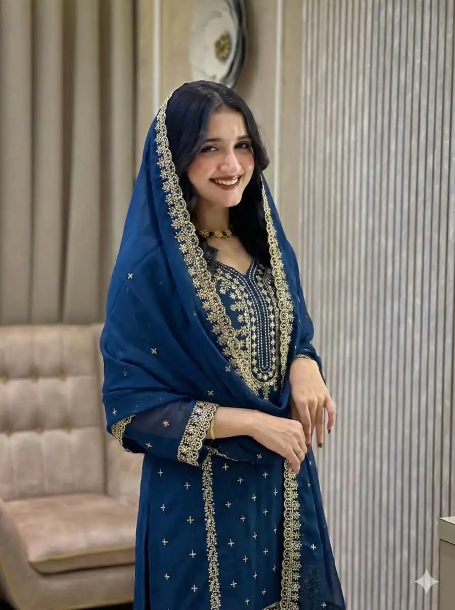 FANCY GEORGETTE EMBROIDERY SEQUENCE WORK TOP BOTTOM WITH DUPATTA FESTIVE WEAR WHOLESALE PRICE ETHNIC GARMENT (10)