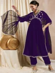 FANCY GEORGETTE EMBROIDERY SEQUENCE WORK TOP BOTTOM WITH DUPATTA PURPLE