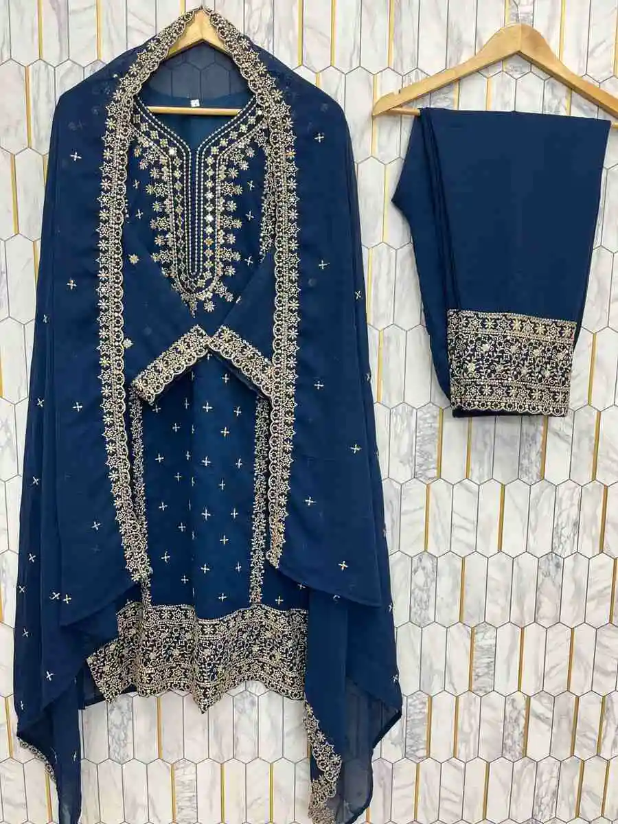 FANCY GEORGETTE EMBROIDERY SEQUENCE WORK TOP BOTTOM WITH DUPATTA FESTIVE WEAR WHOLESALE PRICE ETHNIC GARMENT (9)