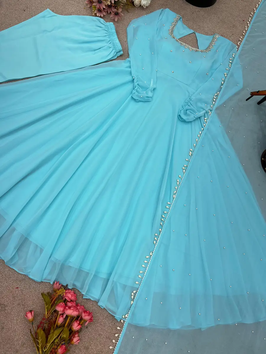 FANCY GEORGETTE EMBROIDERY WORK GOWN BOTTOM WITH DUPATTA FESTIVE WEAR WHOLESALE PRICE ETHNIC GARMENT (13)