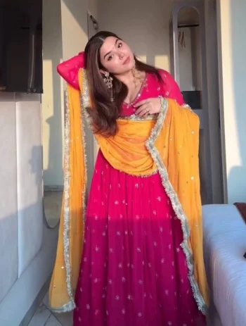 FANCY GEORGETTE EMBROIDERY WORK TOP BOTTOM WITH DUPATTA PINK