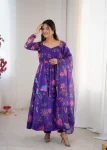 FANCY ORGANZA FLORAL PRINT WORK GOWN BOTTOM WITH DUPATTA PURPLE