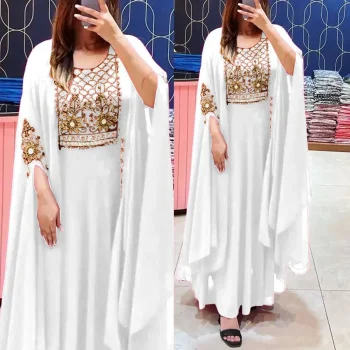 FANCY GEORGETTE MULTI SEQUENCE WITH EMBROIDERY WORK KURTI WHITE