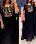 FANCY GEORGETTE MULTI SEQUENCE WITH EMBROIDERY WORK KURTI BLACK
