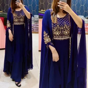 FANCY GEORGETTE MULTI SEQUENCE WITH EMBROIDERY WORK KURTI BLUE