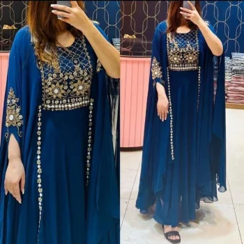 FANCY GEORGETTE MULTI SEQUENCE WITH EMBROIDERY WORK KURTI TEAL