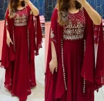 FANCY GEORGETTE MULTI SEQUENCE WITH EMBROIDERY WORK KURTI RED