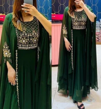 FANCY GEORGETTE MULTI SEQUENCE WITH EMBROIDERY WORK KURTI GREEN