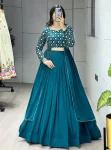 FANCY GEORGETTE SEQUENCE WORK WITH RICH EMBROIDERY WORK TOP AND PLAIN LEHENGA PARTY WEAR WHOLESALE PRICE ETHNIC GARMENT (3)