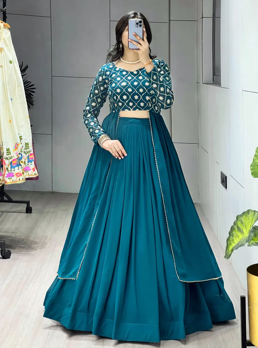 FANCY GEORGETTE SEQUENCE WORK WITH RICH EMBROIDERY WORK TOP AND PLAIN LEHENGA PARTY WEAR WHOLESALE PRICE ETHNIC GARMENT (1)