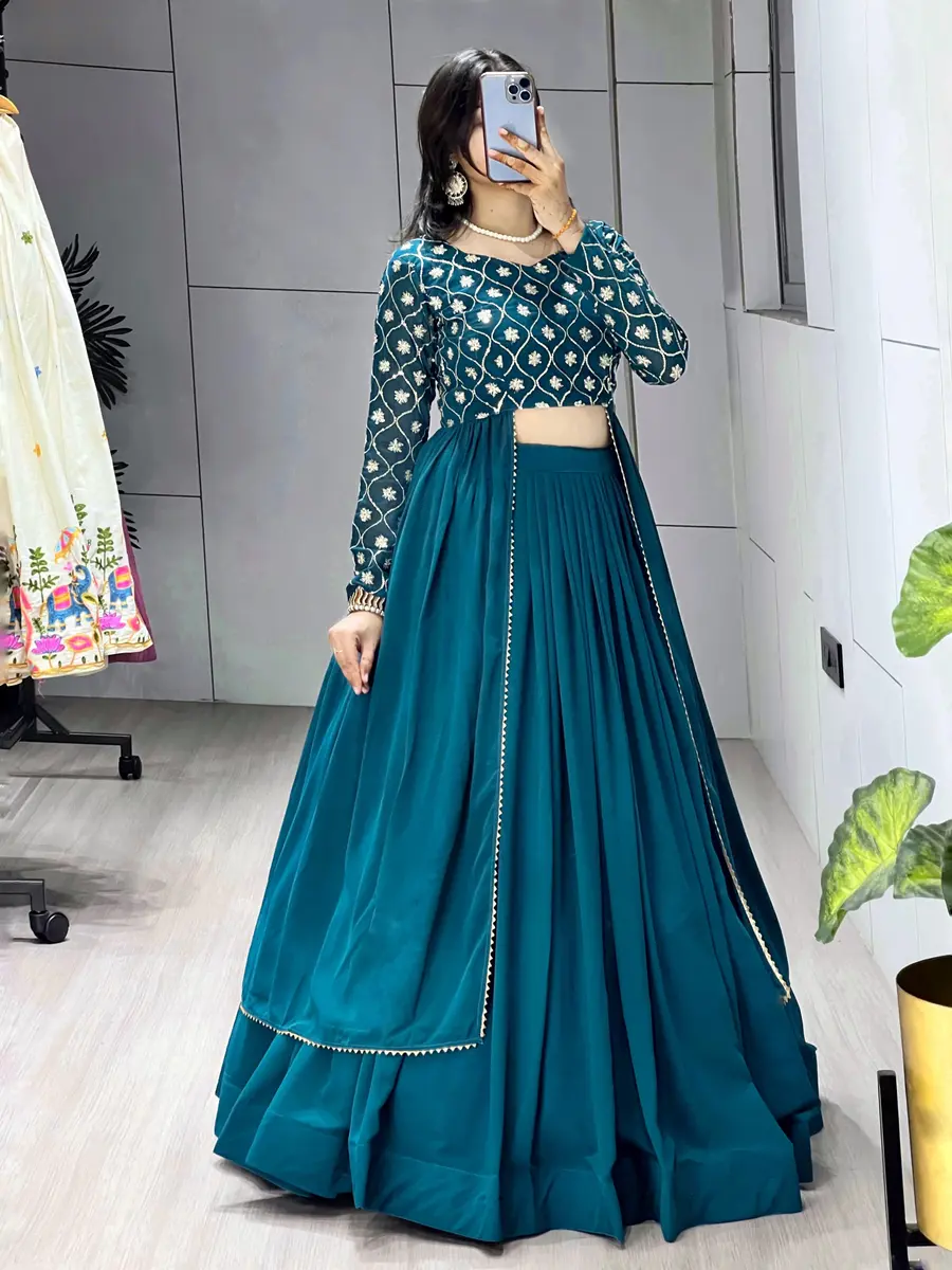 FANCY GEORGETTE SEQUENCE WORK WITH RICH EMBROIDERY WORK TOP AND PLAIN LEHENGA PARTY WEAR WHOLESALE PRICE ETHNIC GARMENT (2)