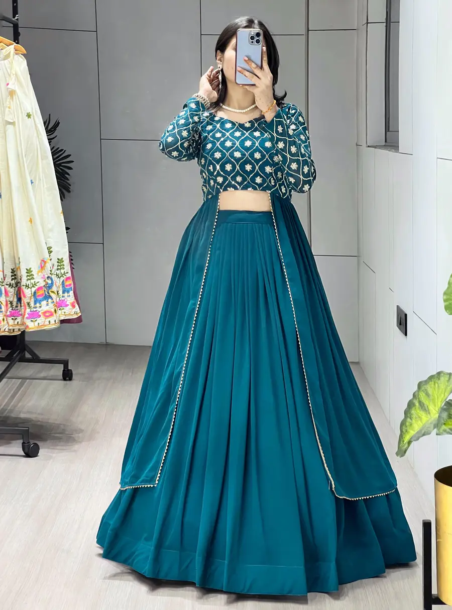 FANCY GEORGETTE SEQUENCE WORK WITH RICH EMBROIDERY WORK TOP AND PLAIN LEHENGA PARTY WEAR WHOLESALE PRICE ETHNIC GARMENT (3)