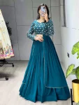 FANCY GEORGETTE SEQUENCE WORK WITH RICH EMBROIDERY WORK TOP AND PLAIN LEHENGA PARTY WEAR WHOLESALE PRICE ETHNIC GARMENT (3)