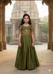 FANCY GEORGETTE SILK EMBROIDERY AND HAND WORK KID'S GOWN GREEN
