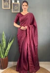 FANCY GEORGETTE SILK TONE 2 TONE SWAROVSKI WORK READY TO WEAR SAREE WITH UNSTITCHED BLOUSE WINE