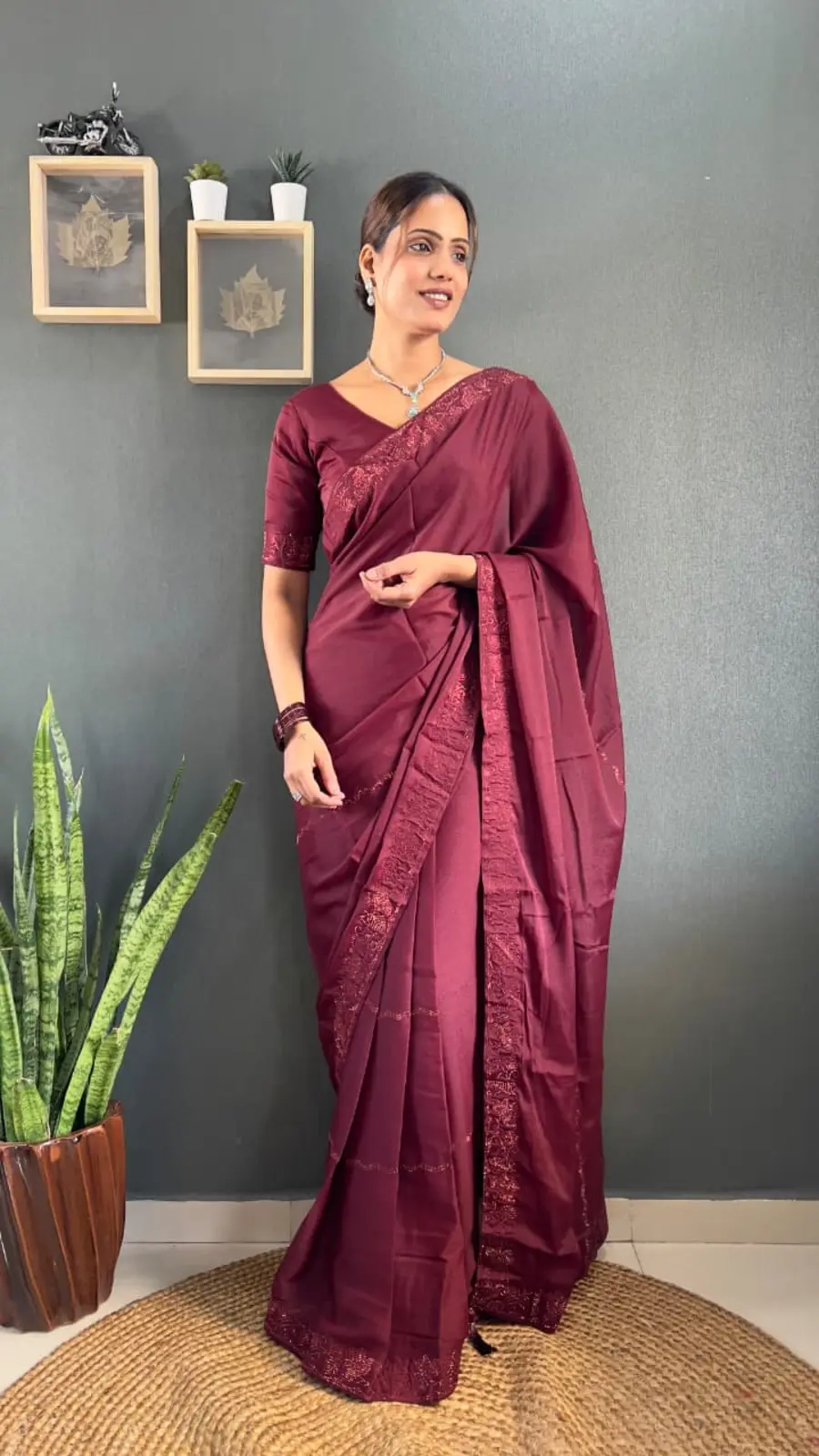 FANCY GEORGETTE SILK TONE 2 TONE SWAROVSKI WORK READY TO WEAR SAREE DAILY WEAR WHOLESALE PRICE ETHNIC GARMENT (11)