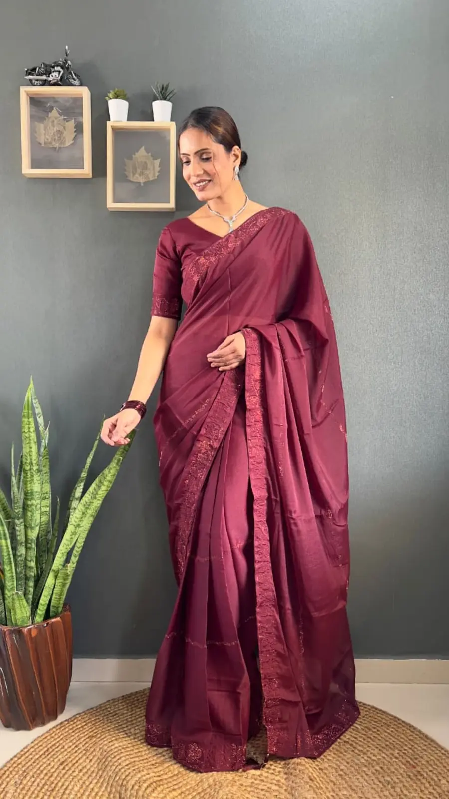 FANCY GEORGETTE SILK TONE 2 TONE SWAROVSKI WORK READY TO WEAR SAREE DAILY WEAR WHOLESALE PRICE ETHNIC GARMENT (12)