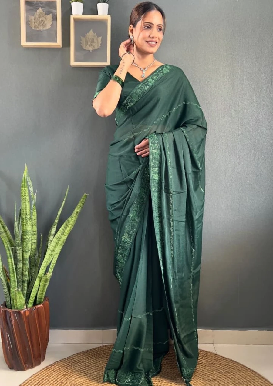 FANCY GEORGETTE SILK TONE 2 TONE SWAROVSKI WORK READY TO WEAR SAREE DAILY WEAR WHOLESALE PRICE ETHNIC GARMENT (15)