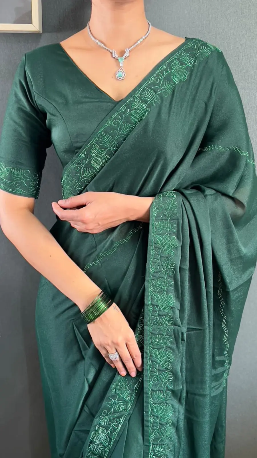 FANCY GEORGETTE SILK TONE 2 TONE SWAROVSKI WORK READY TO WEAR SAREE DAILY WEAR WHOLESALE PRICE ETHNIC GARMENT (16)