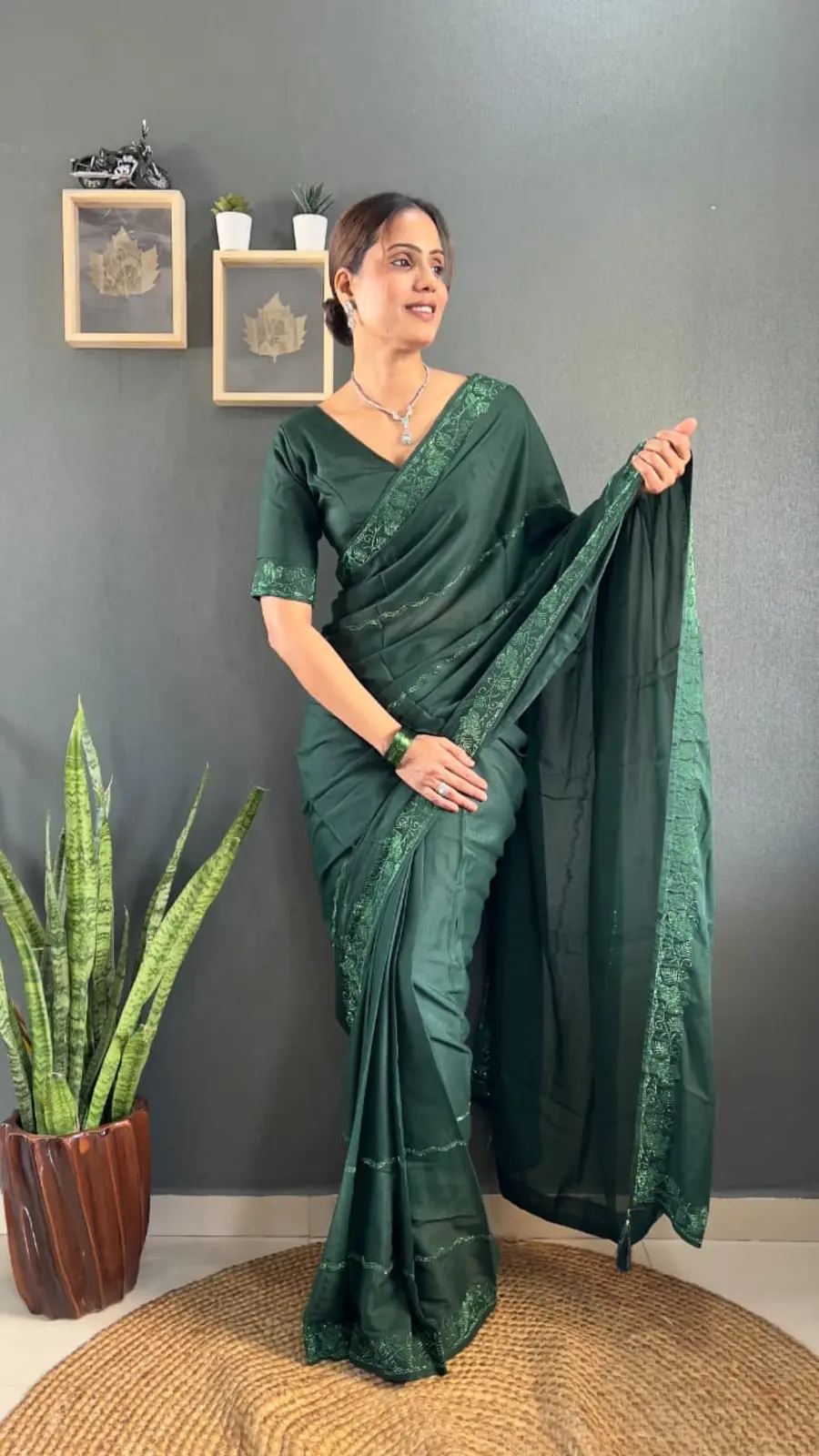 FANCY GEORGETTE SILK TONE 2 TONE SWAROVSKI WORK READY TO WEAR SAREE DAILY WEAR WHOLESALE PRICE ETHNIC GARMENT (17)