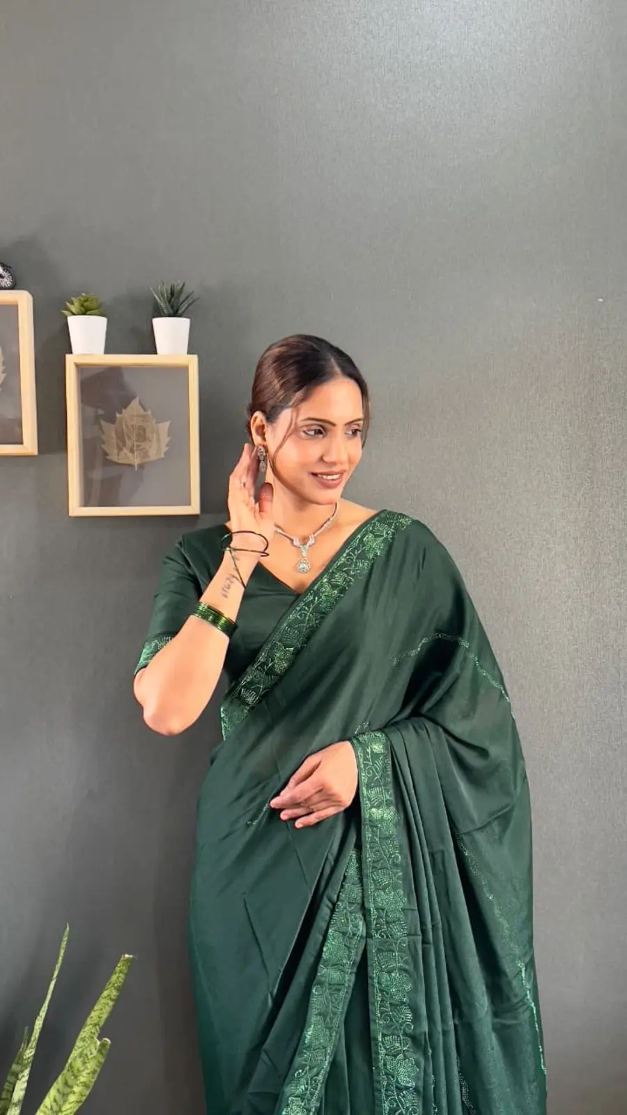 FANCY GEORGETTE SILK TONE 2 TONE SWAROVSKI WORK READY TO WEAR SAREE DAILY WEAR WHOLESALE PRICE ETHNIC GARMENT (18)