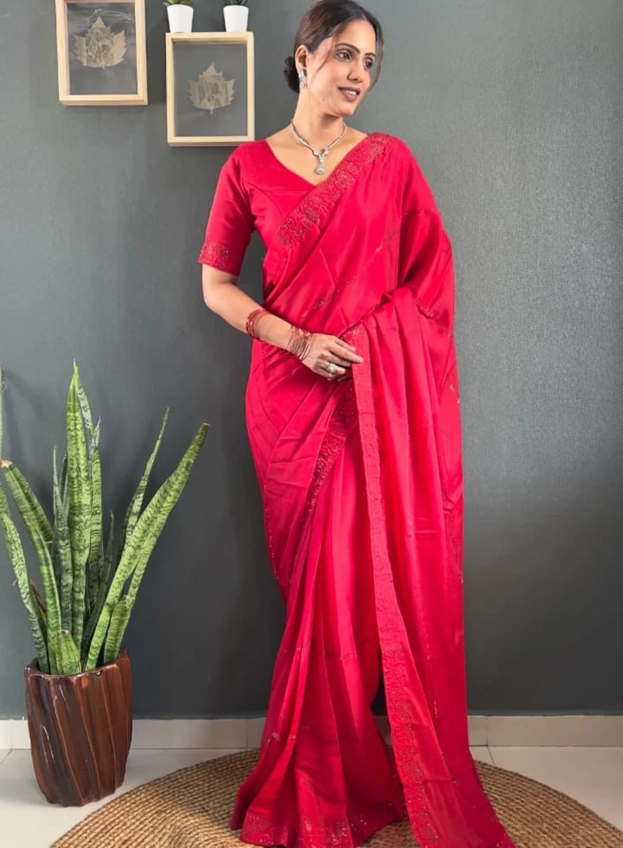 FANCY GEORGETTE SILK TONE 2 TONE SWAROVSKI WORK READY TO WEAR SAREE DAILY WEAR WHOLESALE PRICE ETHNIC GARMENT (6)