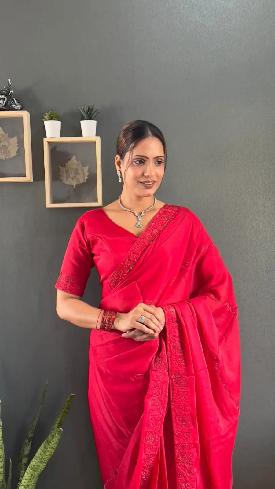 FANCY GEORGETTE SILK TONE 2 TONE SWAROVSKI WORK READY TO WEAR SAREE DAILY WEAR WHOLESALE PRICE ETHNIC GARMENT (8)