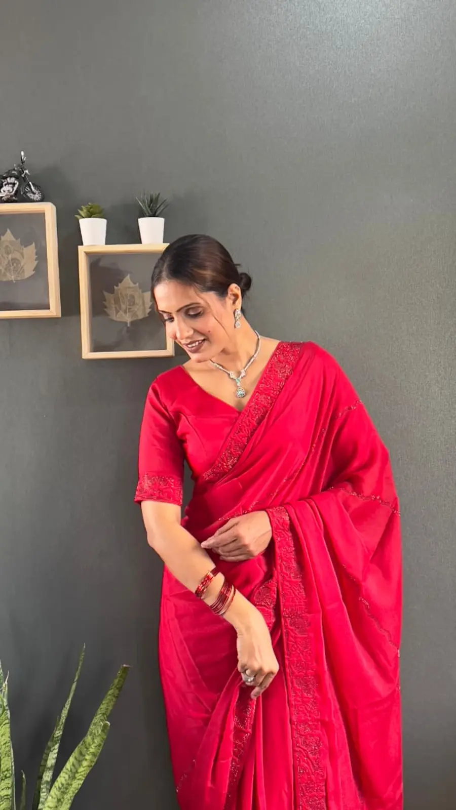 FANCY GEORGETTE SILK TONE 2 TONE SWAROVSKI WORK READY TO WEAR SAREE DAILY WEAR WHOLESALE PRICE ETHNIC GARMENT (9)